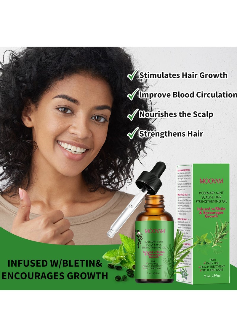 MOOYAM Rosemary Mint Scalp & Hair Strenghtening Oil 59ml Pure Rosemary Oil for Hair Growth & Skin Care Nourishment Scalp Stimulates Hair Growth Rid of Itchy and Dry Scalp Refreshing Aromatherapy Oil for Men Women - Image 2