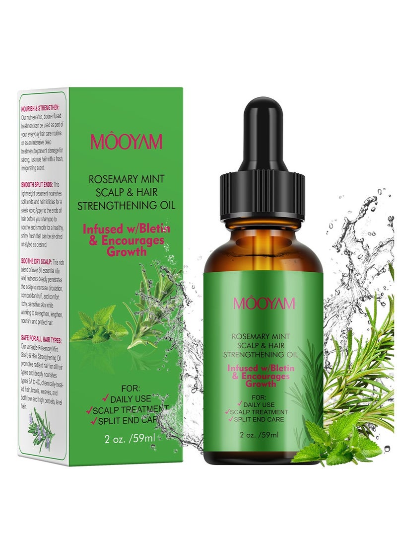 Rosemary Mint Scalp & Hair Strenghtening Oil 59ml Pure Rosemary Oil for Hair Growth & Skin Care Nourishment Scalp Stimulates Hair Growth Rid of Itchy and Dry Scalp Refreshing Aromatherapy Oil for Men Women