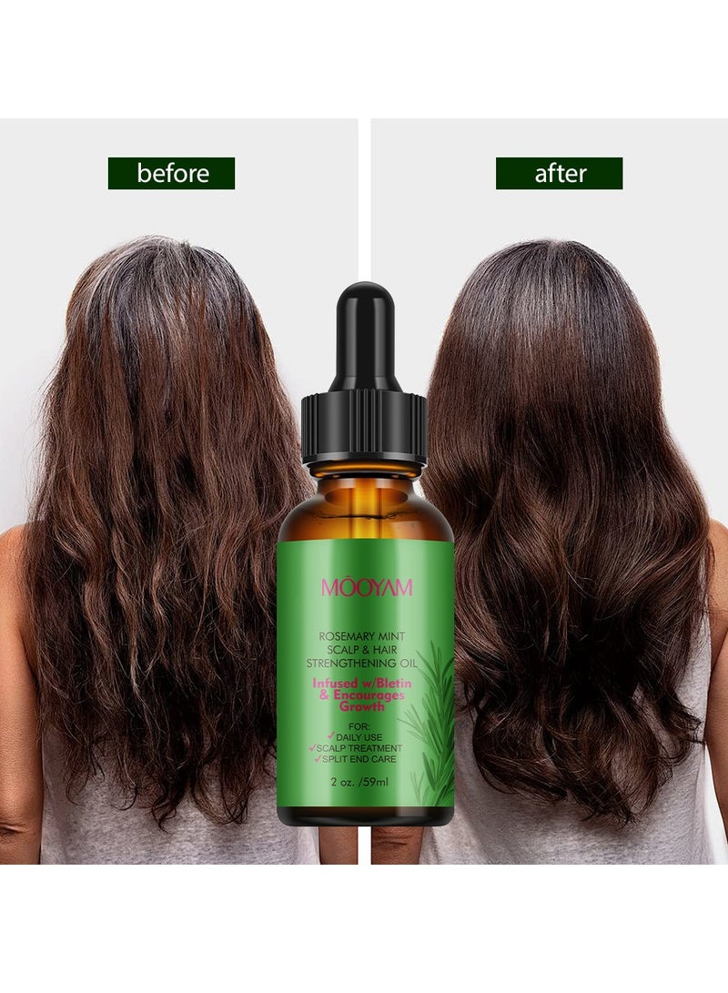 MOOYAM Rosemary Mint Scalp & Hair Strenghtening Oil 59ml Pure Rosemary Oil for Hair Growth & Skin Care Nourishment Scalp Stimulates Hair Growth Rid of Itchy and Dry Scalp Refreshing Aromatherapy Oil for Men Women - Image 4