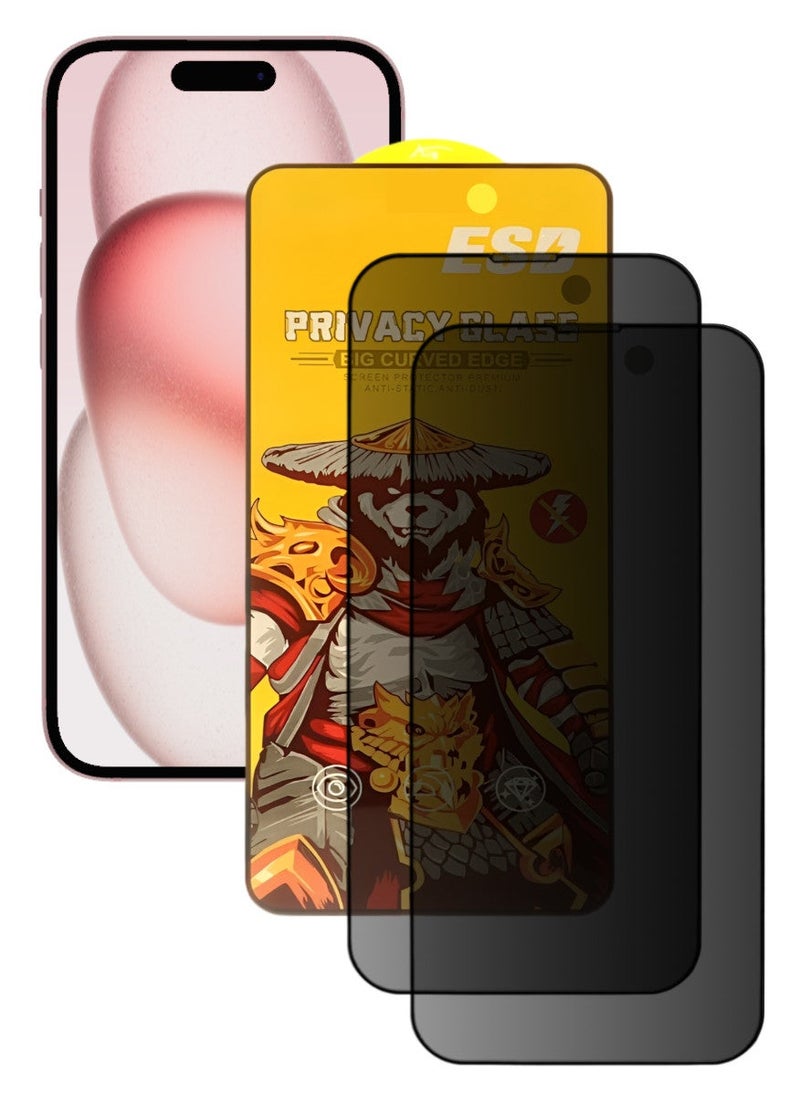 Raxoom 2 Pieces Tempered Dustproof Privacy Glass Screen Protector Compatible For iPhone 15 - Image 1