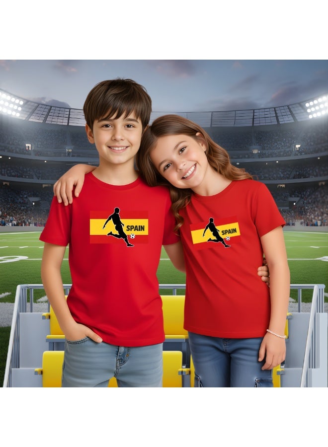 PRINTSHOP4ME Spain Unisex Kids T-Shirt - Short Sleeve Round Neck Cotton Tshirt for Boys and Girls - Soft and Comfortable - Gift for Young Football Fans - Image 4
