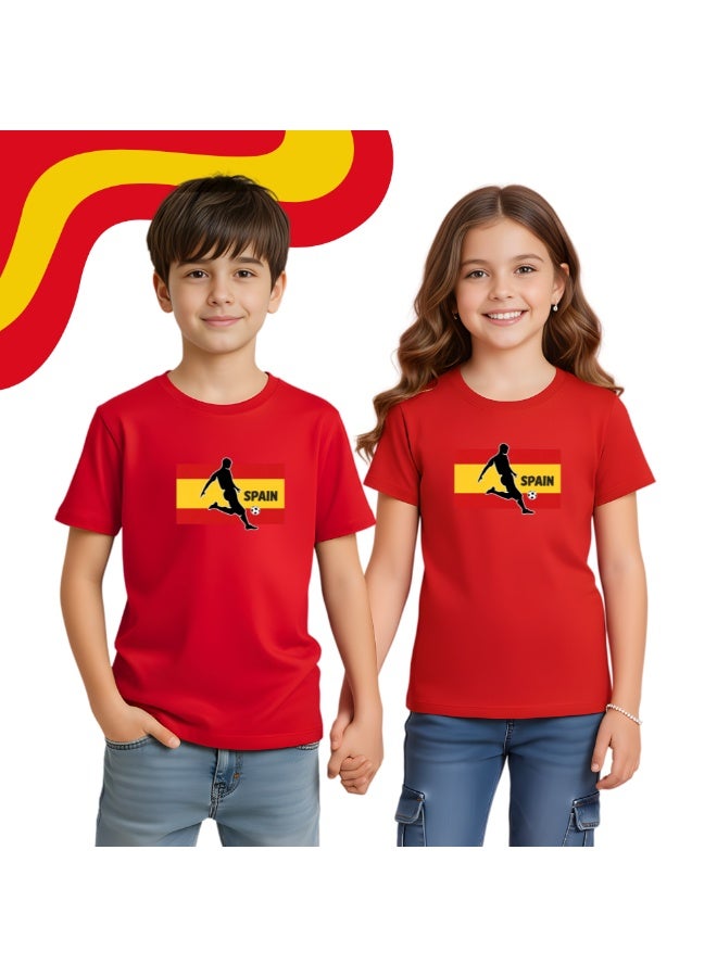 PRINTSHOP4ME Spain Unisex Kids T-Shirt - Short Sleeve Round Neck Cotton Tshirt for Boys and Girls - Soft and Comfortable - Gift for Young Football Fans - Image 2