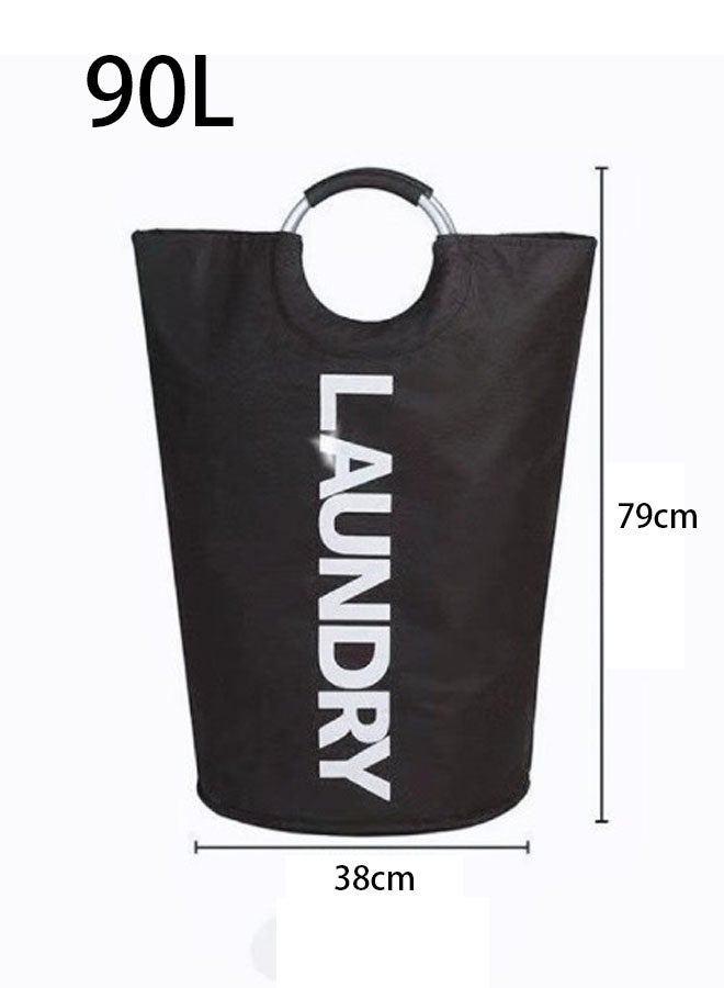 90L كبيرة قابلة للطي سلة غسيل أكسفورد مع مقابض الألومنيوم ، للأوساخ أو الملابس النظيفة لعب غرفة النوم حمام المطبخ - Image 2