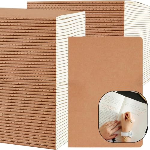Pet Partisan 100 Pack A5 Lined Kraft Notebook Journals 8.3x5.5 In，Travel Journals Notebooks Bulk，Subject Notebooks 34 Sheets 68 Pages for Writing School Office Supplies (Lined-100 Pack) - Image 1