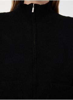 trendyol Black Soft Textured Zippered Knitwear Cardigan TWOAW25HI00019  - Image 4