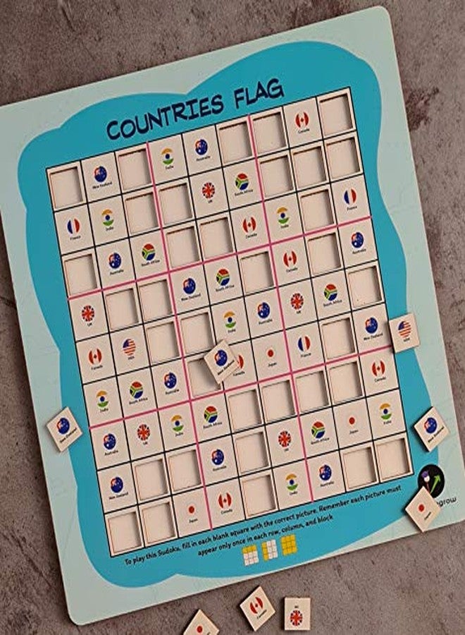 Ilearnngrow Wooden Countries Flag Sudoku | Educational Puzzle Game for Kids Age 5+ | Brain Development Learning Toy | Indoor Learning Game & Ideal Gift for Kids - Image 2