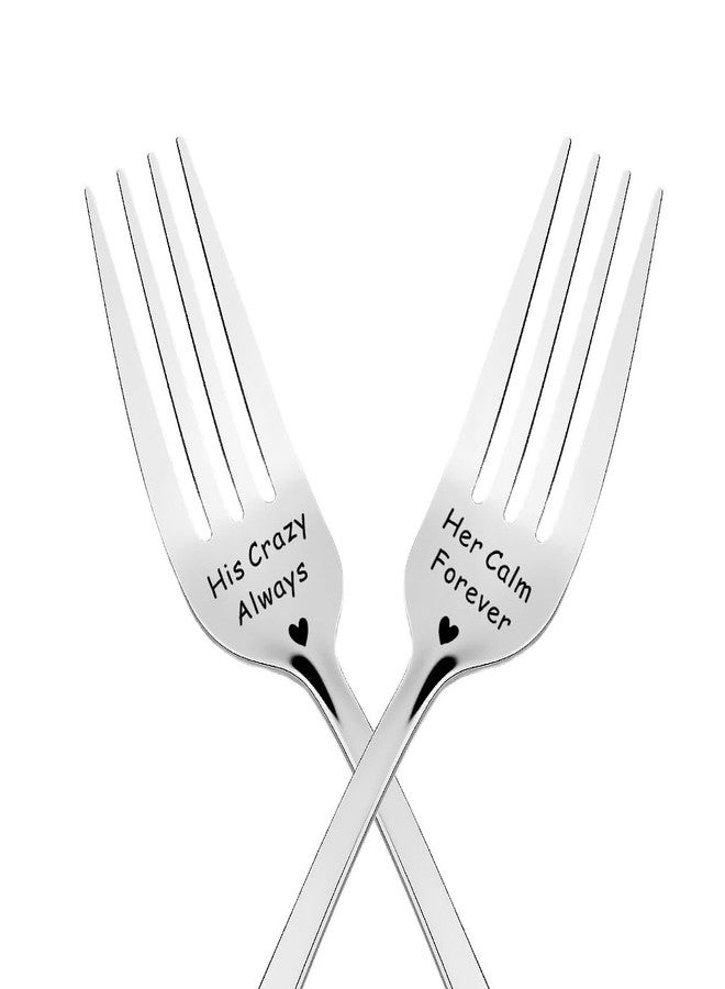 yaozeio Wedding Anniversary Fork for Husband Wife Valentine's Day Wedding Gifts for Bride Groom Christmas Birthday Gifts for Couples Him Her Matching Newlyweds Honeymoon Gift Encouragement Forks for 2 - Image 1