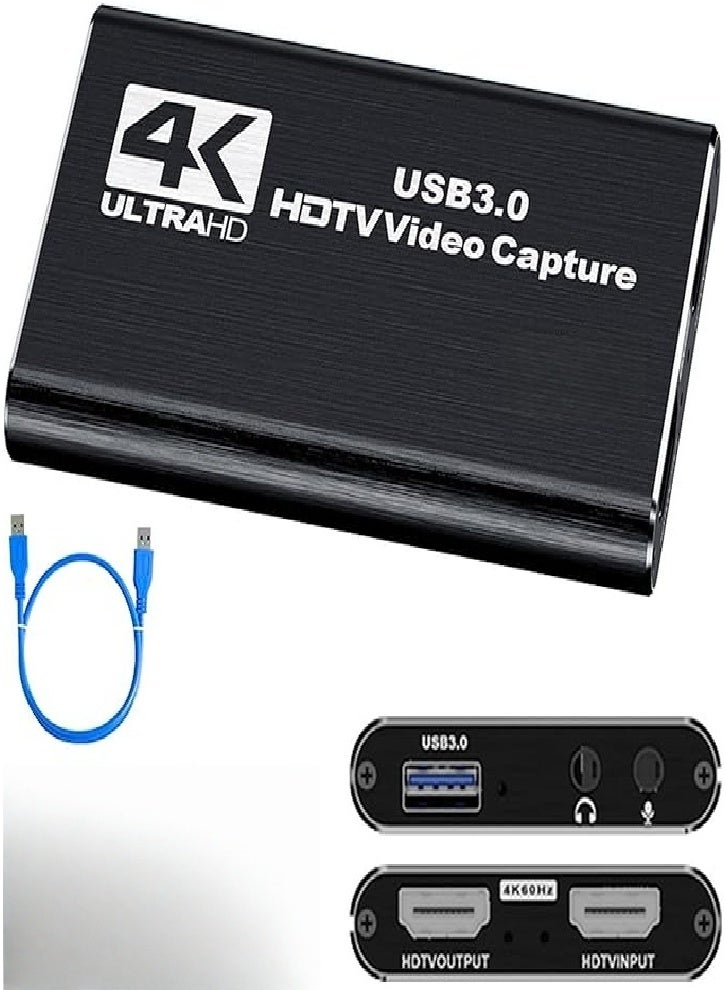 Video Capture Card, 4K HDMI Game Capture Card to USB 3.0 Loop Output Switcher Capture Card 1080P 60FPS Live Audio and Video Recorder Device (Black) - Image 1
