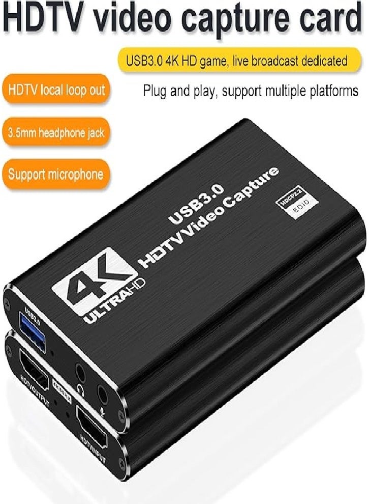 Video Capture Card, 4K HDMI Game Capture Card to USB 3.0 Loop Output Switcher Capture Card 1080P 60FPS Live Audio and Video Recorder Device (Black) - Image 5