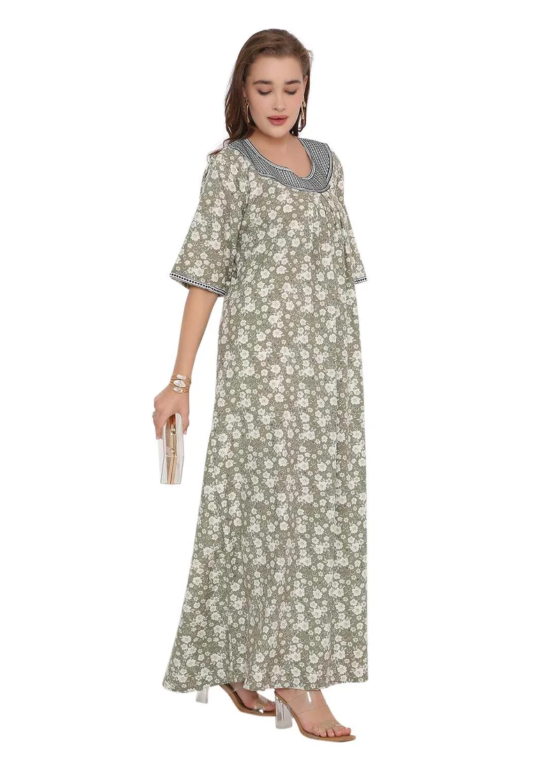 HANA & SARA SHORT SLEEVE CLASSY PRINTED LONG ARABIC FARASHA KAFTAN JALABIYA DRESSES
