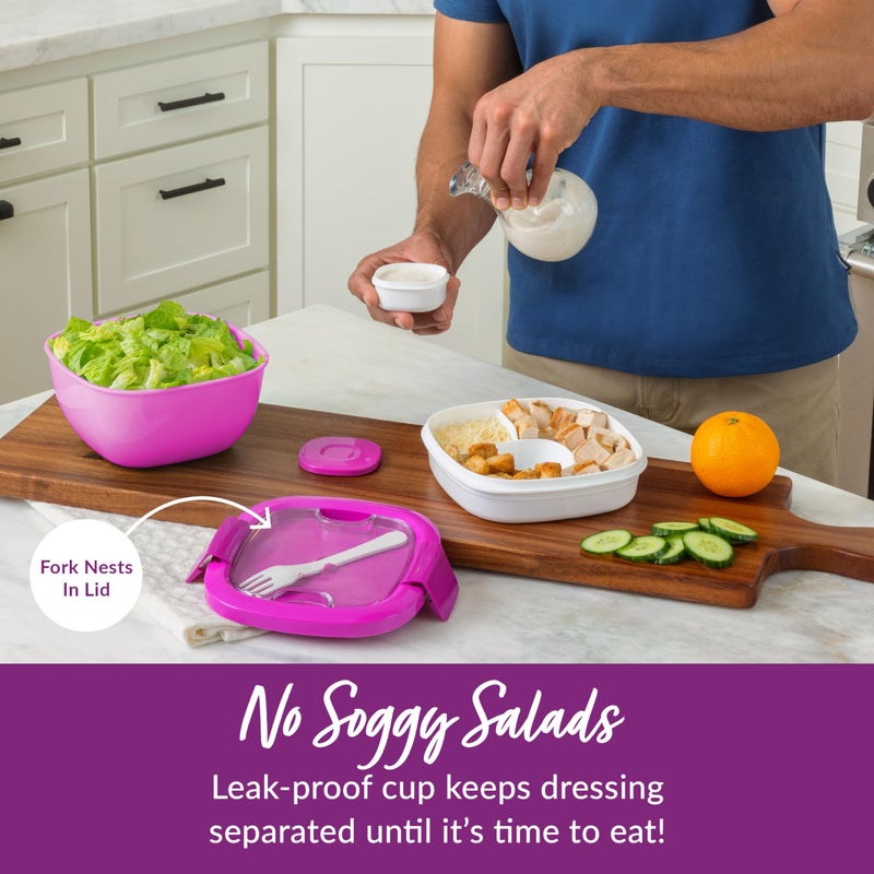 Bentgo All-in-One Salad Container - Large Salad Bowl  Bento Box Tray  Leak-Proof Sauce Container  Airtight Lid  & Fork for Healthy Adult Lunches; BPA-Free & Dishwasher/Microwave Safe (Purple) - Image 3