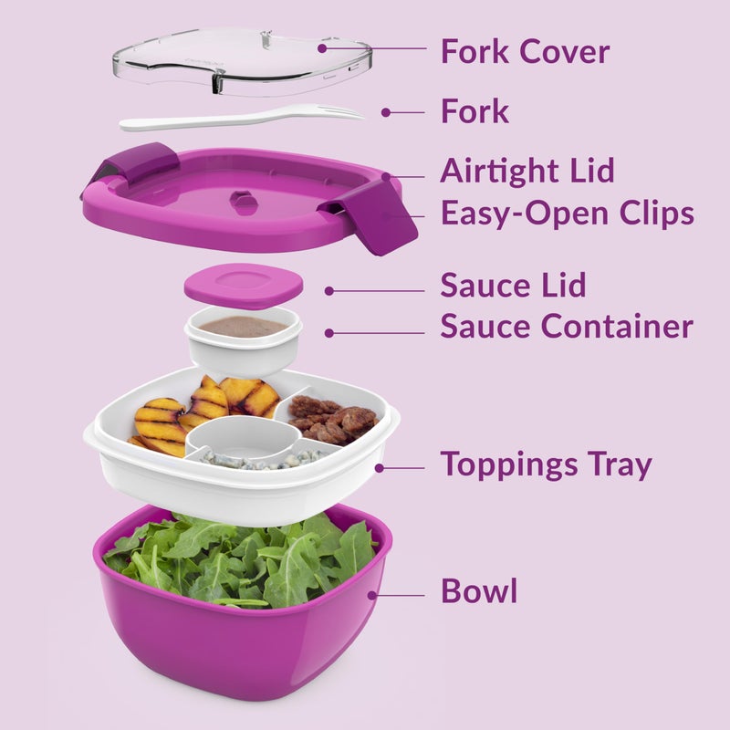 Bentgo All-in-One Salad Container - Large Salad Bowl  Bento Box Tray  Leak-Proof Sauce Container  Airtight Lid  & Fork for Healthy Adult Lunches; BPA-Free & Dishwasher/Microwave Safe (Purple) - Image 5