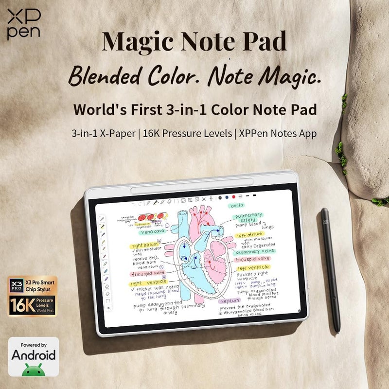 دفتر ملاحظات XPPen Magic Note Pad بشاشة ملونة بحجم 10.9 بوصة، معدل تحديث 90 هرتز، 16.7 مليون لون، يدعم 16 مستوى من ضغط القلم، مثالي لتدوين الملاحظات الفورية، القراءة، وتعليقات على المستندات. - Image 2