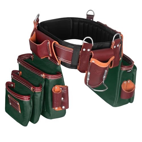 FUERI Electrician's Heavy Duty 26 Pocket Leather-Nylon Tool Belt & Bag Combo for Men, Comfort Back Support Padded Belt, 2 Large Storage Capacity Pouches, Best for Framers, Carpenter, Roofing - Image 1