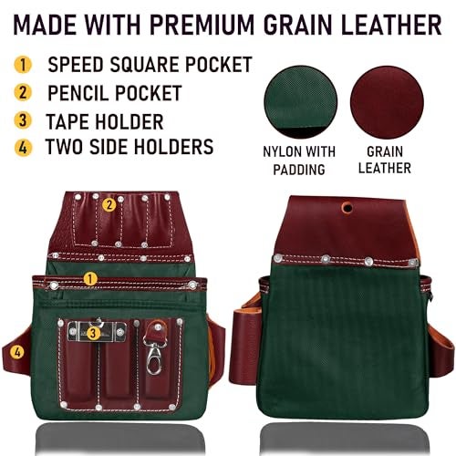FUERI Electrician's Heavy Duty 26 Pocket Leather-Nylon Tool Belt & Bag Combo for Men, Comfort Back Support Padded Belt, 2 Large Storage Capacity Pouches, Best for Framers, Carpenter, Roofing - Image 3
