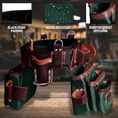 FUERI Electrician's Heavy Duty 26 Pocket Leather-Nylon Tool Belt & Bag Combo for Men, Comfort Back Support Padded Belt, 2 Large Storage Capacity Pouches, Best for Framers, Carpenter, Roofing - Image 5