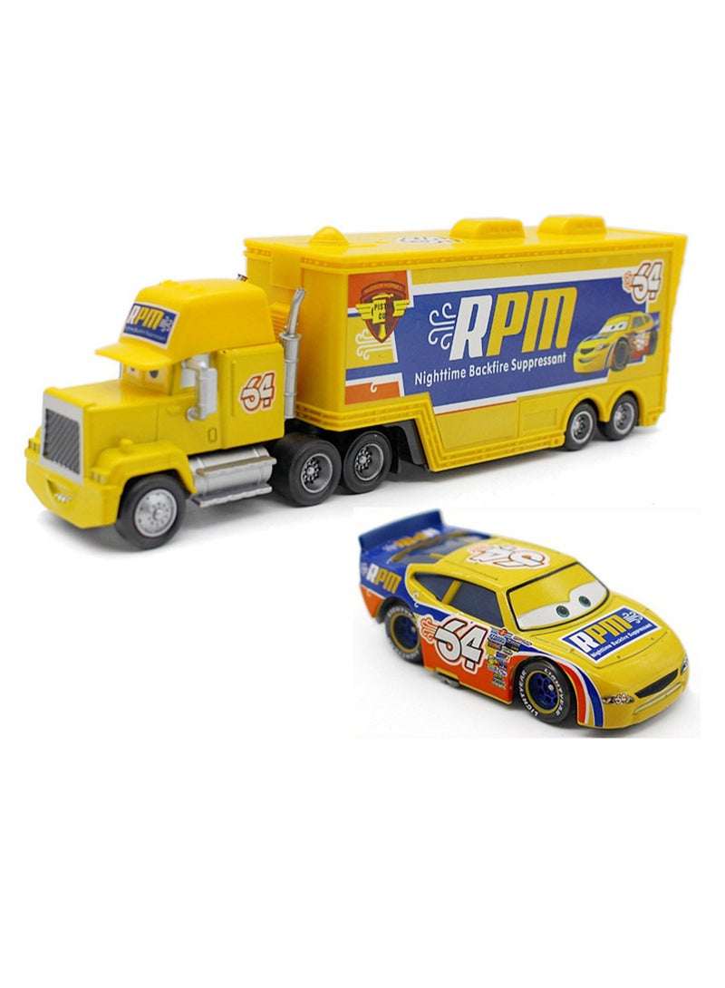 Cars Racing Container Truck Racing Alloy Set Toy Model Children's Gift Desktop Ornaments (No. 64 Container Truck + No. 64 Car)