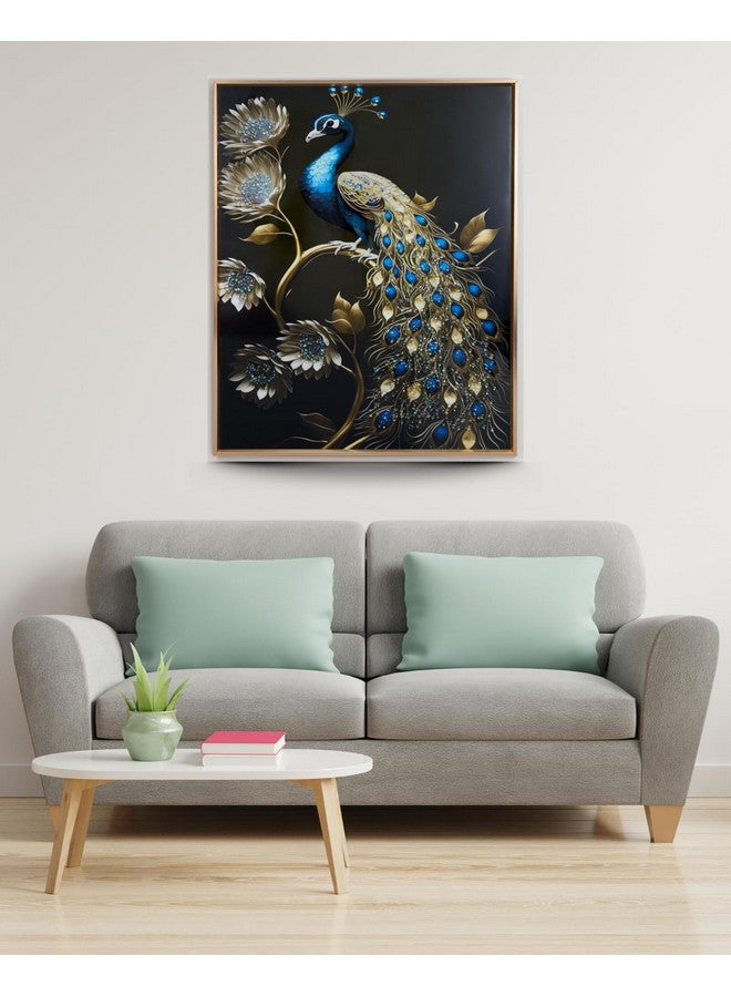 MODECOR Royal Peacock Wall Art - 40x50 cm Digitally Printed Design with Embedded Crystals, Acrylic Layer & Aluminium Frame | Blue & Gold Elegant Wall Décor for Living Room, Bedroom & Office - Image 4