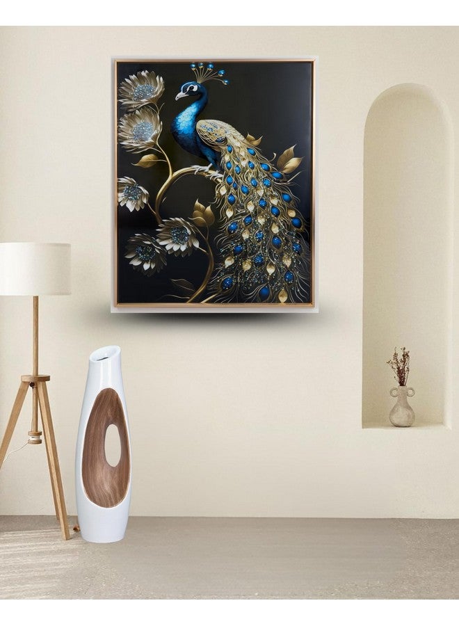 MODECOR Royal Peacock Wall Art - 40x50 cm Digitally Printed Design with Embedded Crystals, Acrylic Layer & Aluminium Frame | Blue & Gold Elegant Wall Décor for Living Room, Bedroom & Office - Image 3