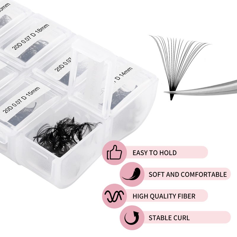 FADLASH Lash Extension FADLASH 20D Premade Fans Eyelash Extensions 600pcs Pre Made Fans Lash Extensions Premade Lash Fans Volume Lash Extensions D Curl Eyelash Extension Premade Fans (20D-0.07D-14-20mm) - Image 3