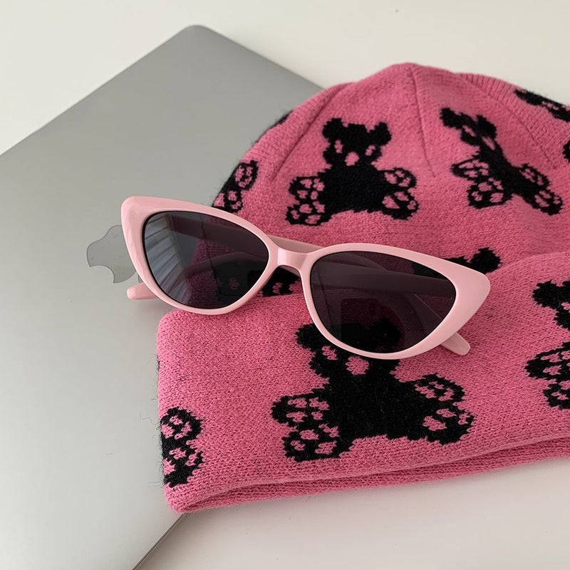 Generic Korean Retro Cat-Eye Pink Sunglasses for Women Pink frame Gray piece 