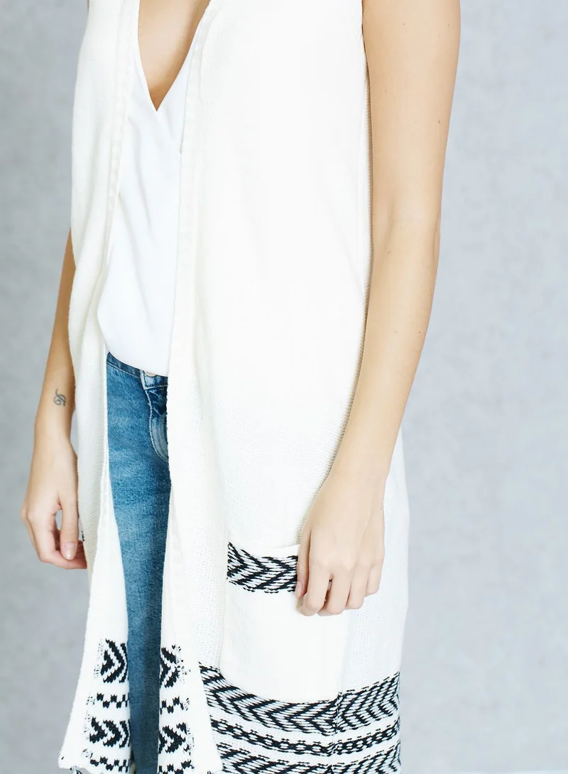 Jacqueline de Yong Fringed Longline Sleeveless Cardigan