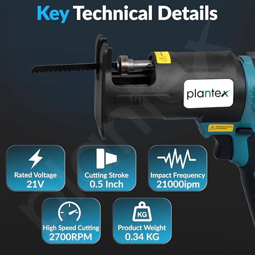 Plantex Curve Saw Attachment/12.7mm Cutting Stroke/Variable Speed 0-1600/2700r/min/High-Performance Reciprocating Saw for Wood & Metal Cutting - Black (Mainframe, Battery & Charger Not Included) - Image 3