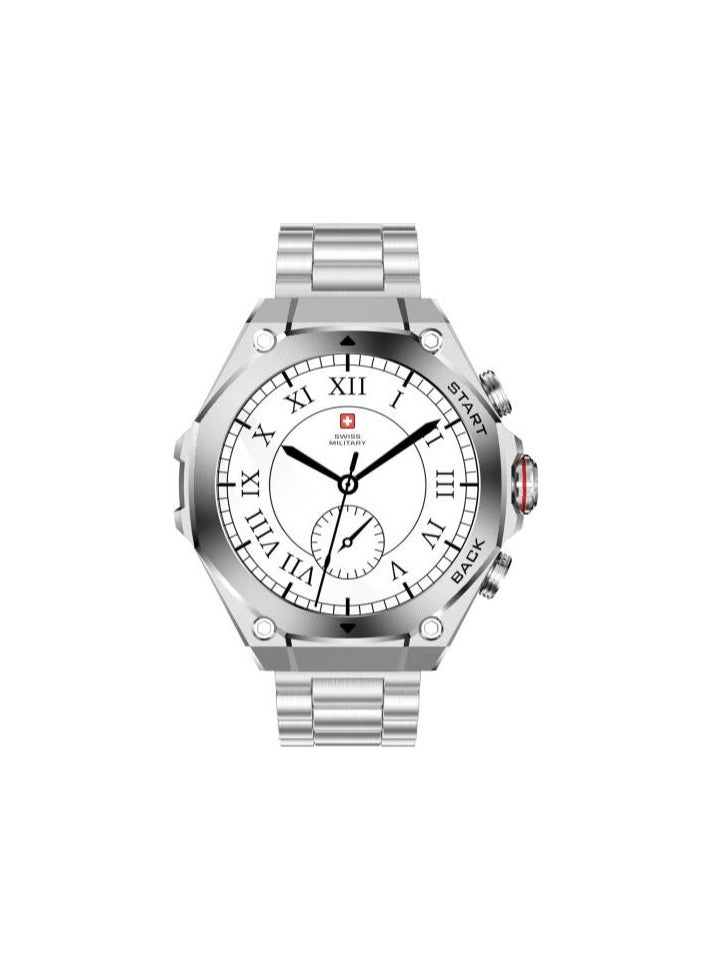 Swiss Military Dom 6 Smartwatch, 1.43" AMOLED Display, Hands-Free Calling, Multi-Language Multilingual Interface, Intelligent Workout Detection, IP67 Water Resistance, Silver | Dom 6 - Image 1