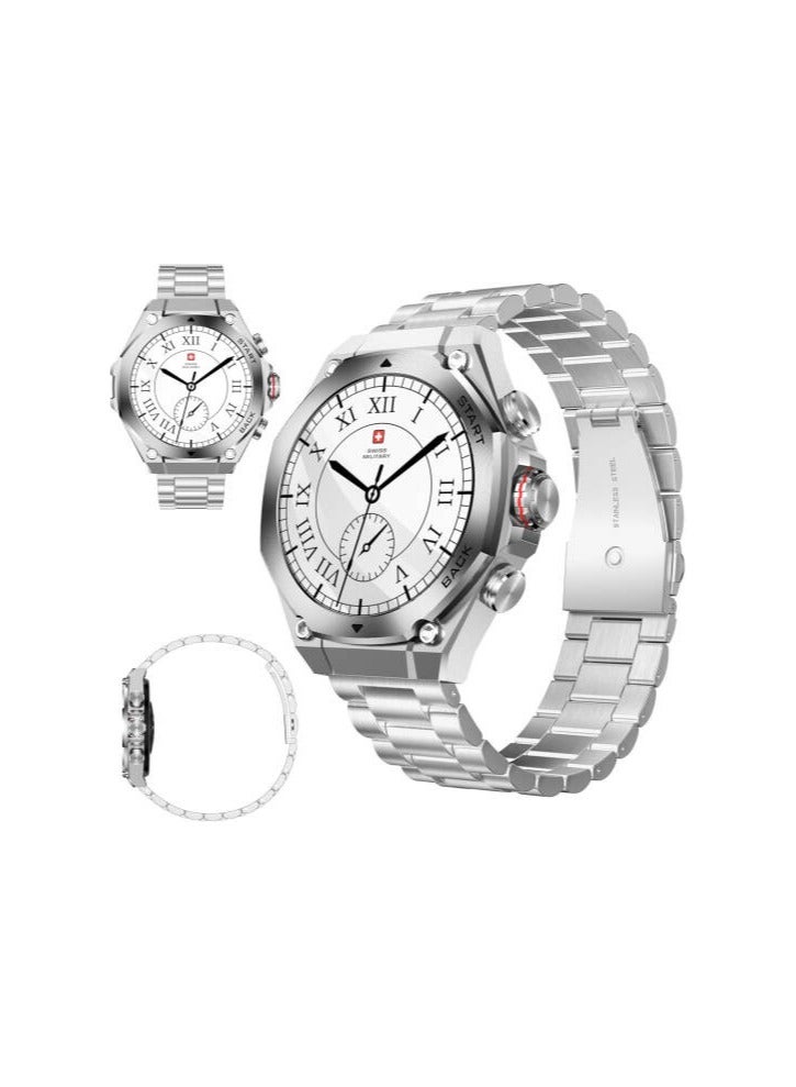 Swiss Military Dom 6 Smartwatch, 1.43" AMOLED Display, Hands-Free Calling, Multi-Language Multilingual Interface, Intelligent Workout Detection, IP67 Water Resistance, Silver | Dom 6 - Image 3