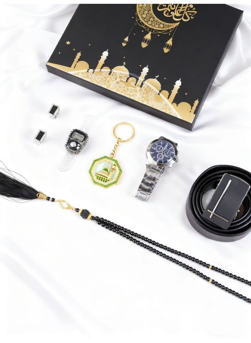 فيساليا هدايا رجالية, هدايا للرجال - مجموعة هدايا فاخرة 6 قطع: ساعة رجالية, حزام, سوار, عداد رقمي, أزرار قميص, مفتاح - هدية يوم الأب, عيد ميلاد, ذكرى سنوية - Image 2