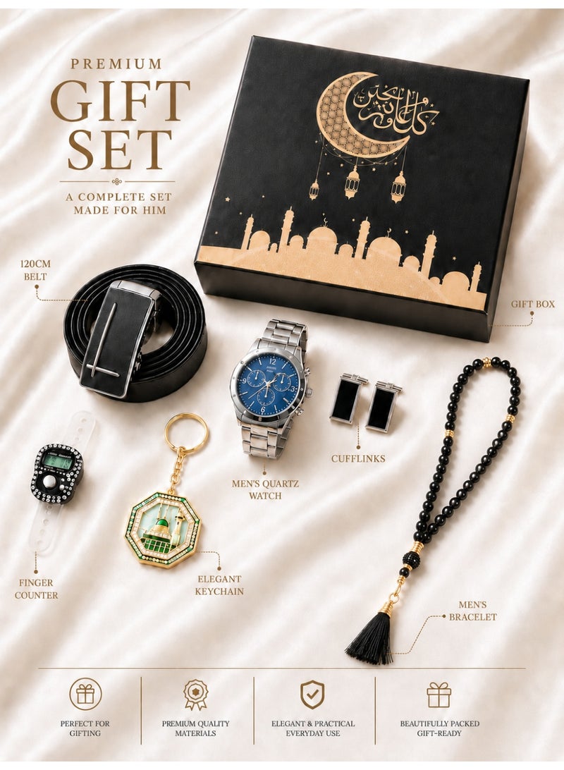 Wisalia Gifts for Men, 6-Piece Luxury Gift Set for Men with Men‘s Watch, Belt, Bracelet, Digital Counter, Cufflinks and Keychain - Eid, Ramadan, Birthday and Father’s Day Present - Image 2
