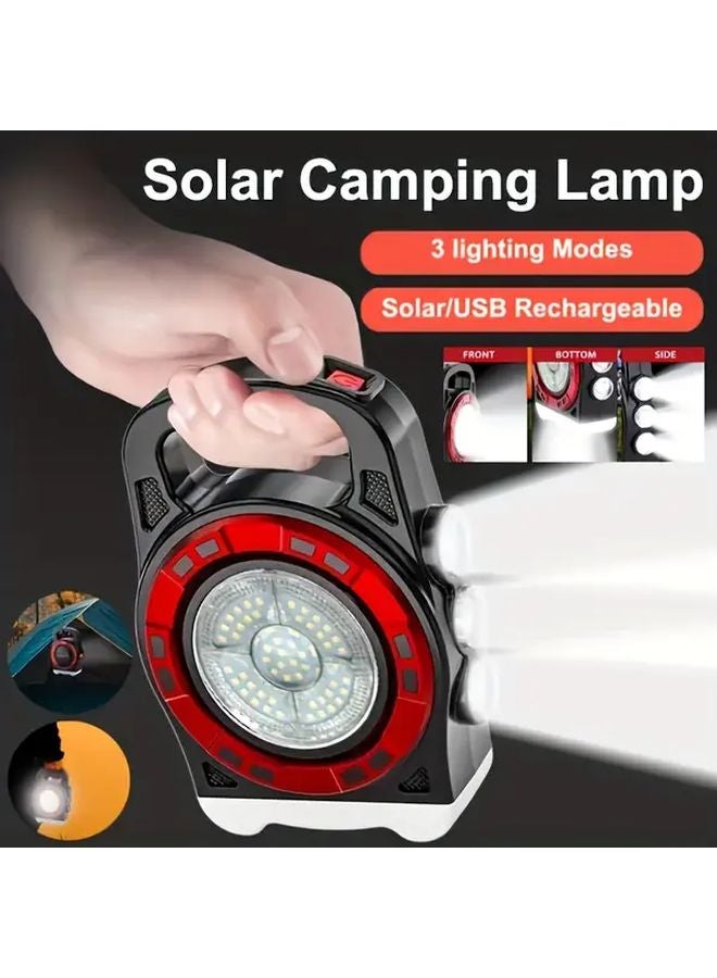 Red Solar Powered Camping Light High Lumen USB Rechargeable Outdoor Emergency - Image 2