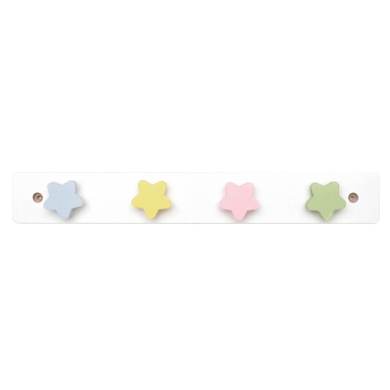 WONDERBEE WONDERBEE Kids Coat Rack  Wall Mounted 14 Wooden Hanger  Decorative for Kids Bedroom Playroom Bathroom  4 Star Shaped Hooks for Hanging Coats Backpacks  Towels  White