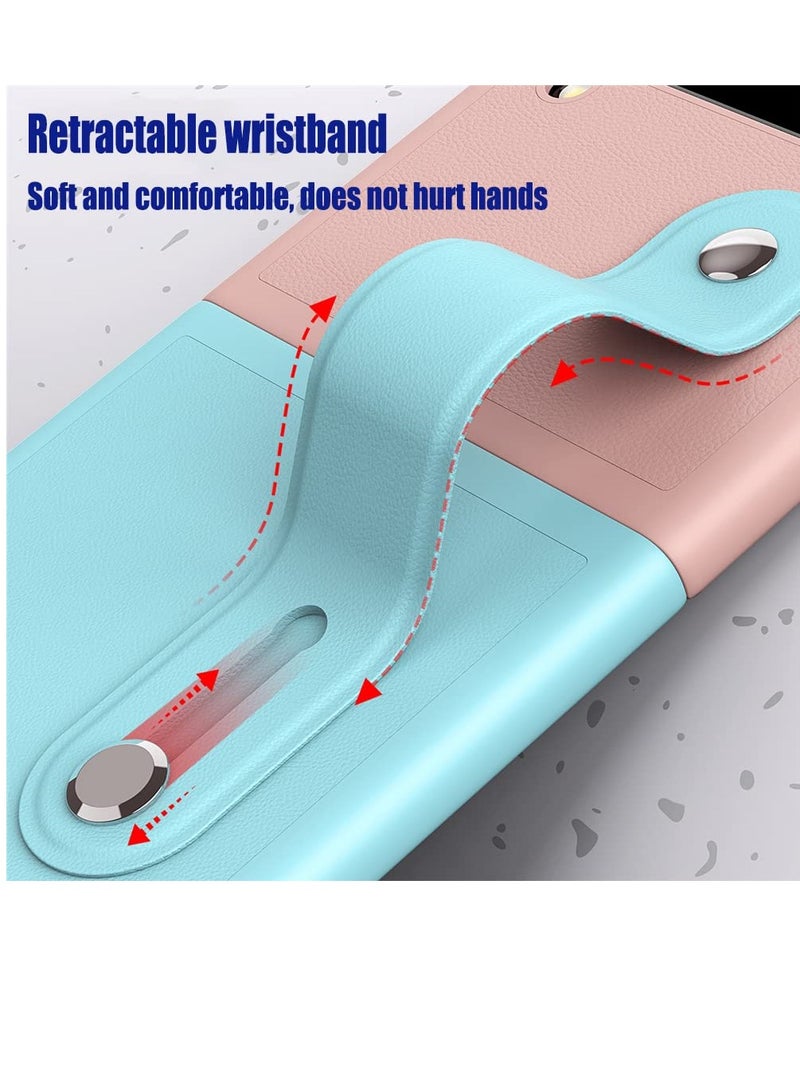 Excefore Mobile Phone Protective Case, KASTWAVE for Z Flip 3 5G 2021 with Hand Strap Cover PU Leather Compatible with Fit for Samsung Galaxy Z Flip 3 5G Case Wristband Plastic PC (Pink Blue) - Image 3
