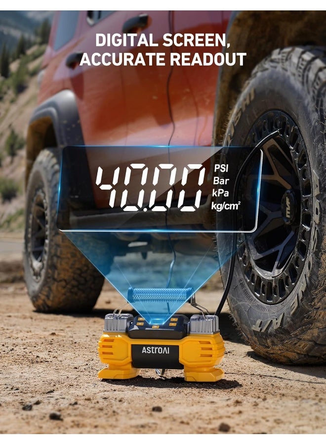 أسترواي ضاغط هواء مضخم الإطارات AstroAI 12V DC 160PSI مع شاشة ، أسطوانات مزدوجة ثقيلة ومحركات مزدوجة ، مضخة إطارات مزدوجة الطاقة للسيارات الرباعية الرباعية ، RVs ، ORVs ، الشاحنات ، السيارات ، فراشات الهواء ، إيقاف التشغيل ، ضوء LED للهدايا - Image 4