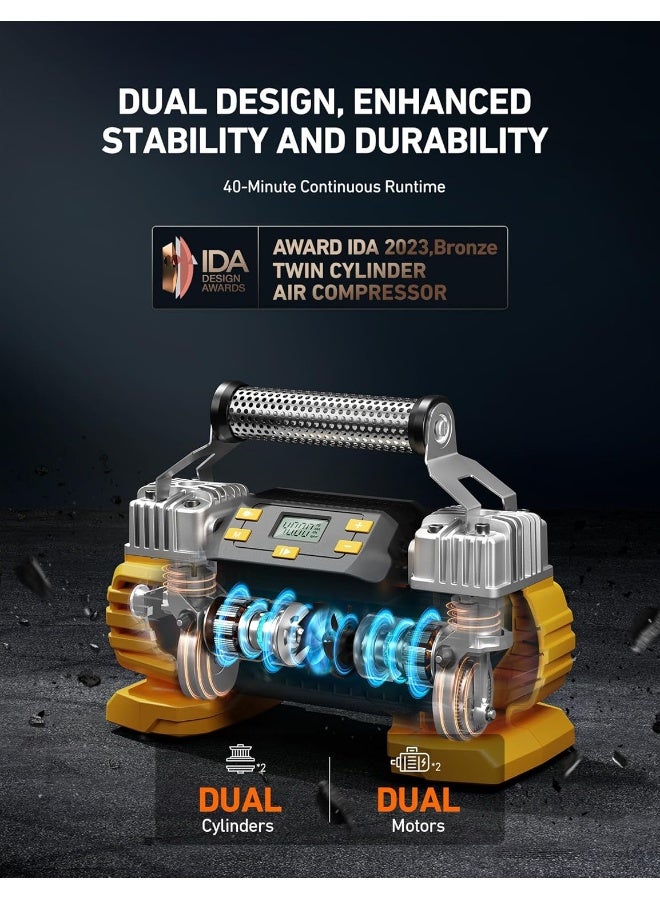 أسترواي ضاغط هواء مضخم الإطارات AstroAI 12V DC 160PSI مع شاشة ، أسطوانات مزدوجة ثقيلة ومحركات مزدوجة ، مضخة إطارات مزدوجة الطاقة للسيارات الرباعية الرباعية ، RVs ، ORVs ، الشاحنات ، السيارات ، فراشات الهواء ، إيقاف التشغيل ، ضوء LED للهدايا - Image 3