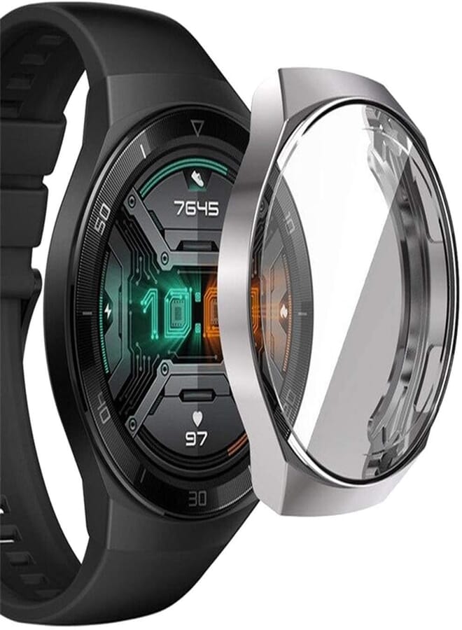 3E Full Protection, Plastic Cover Bumper with Screen Protection (2in1) Colored, TPU to Protect Smart Watch, Case for Huawei Watch GT2E , Case GT 2e (Silver)