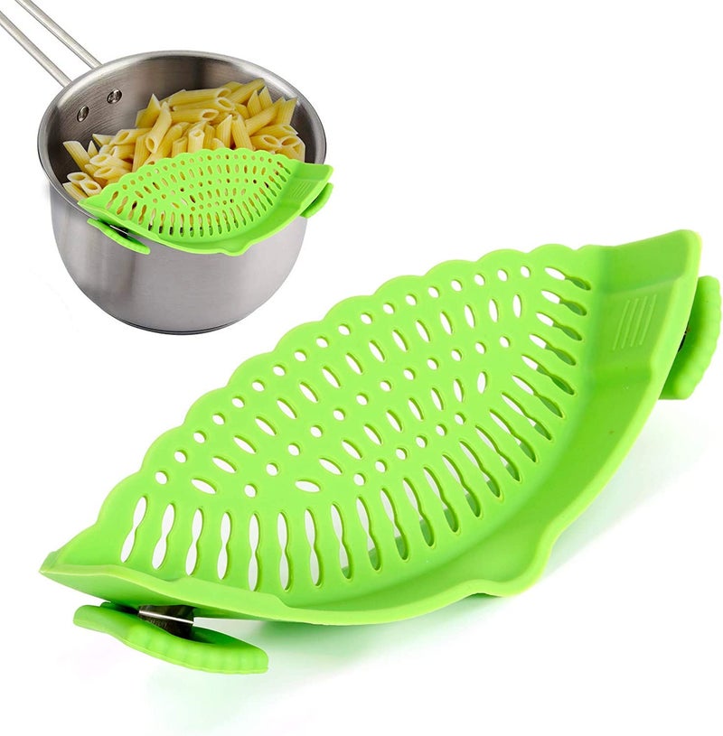BeFunky Snap N Strain Pot Strainer and Pasta Strainer Adjustable Silicone Clip On Strainer for Pots Pans and Bowls Green 9 x 3 x 22 inches - Image 1