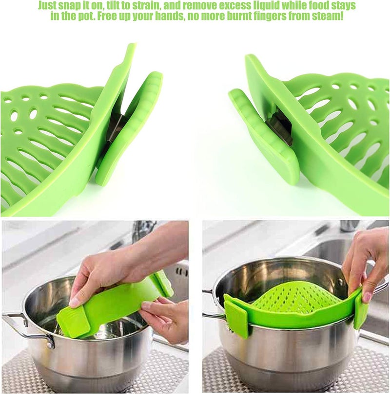 BeFunky Snap N Strain Pot Strainer and Pasta Strainer Adjustable Silicone Clip On Strainer for Pots Pans and Bowls Green 9 x 3 x 22 inches - Image 5