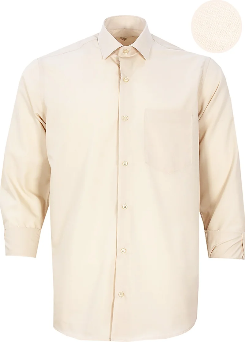 فاريتا Men's Cream Color Classic Cut Long Sleeve One Pocket Shirt