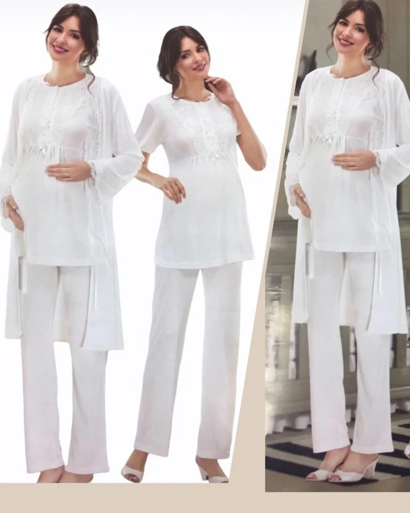 Nehir 2036 Pregnant Maternity 3-Piece Pajama Dressing Gown Set