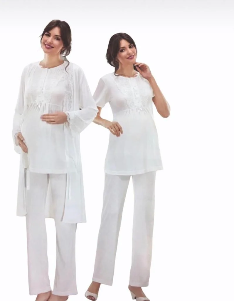 Nehir 2036 Pregnant Maternity 3-Piece Pajama Dressing Gown Set