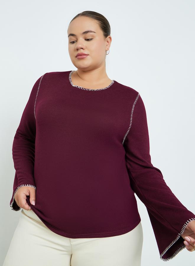 Styli Plus Size Knit Top with Contrast Stitching - Image 3