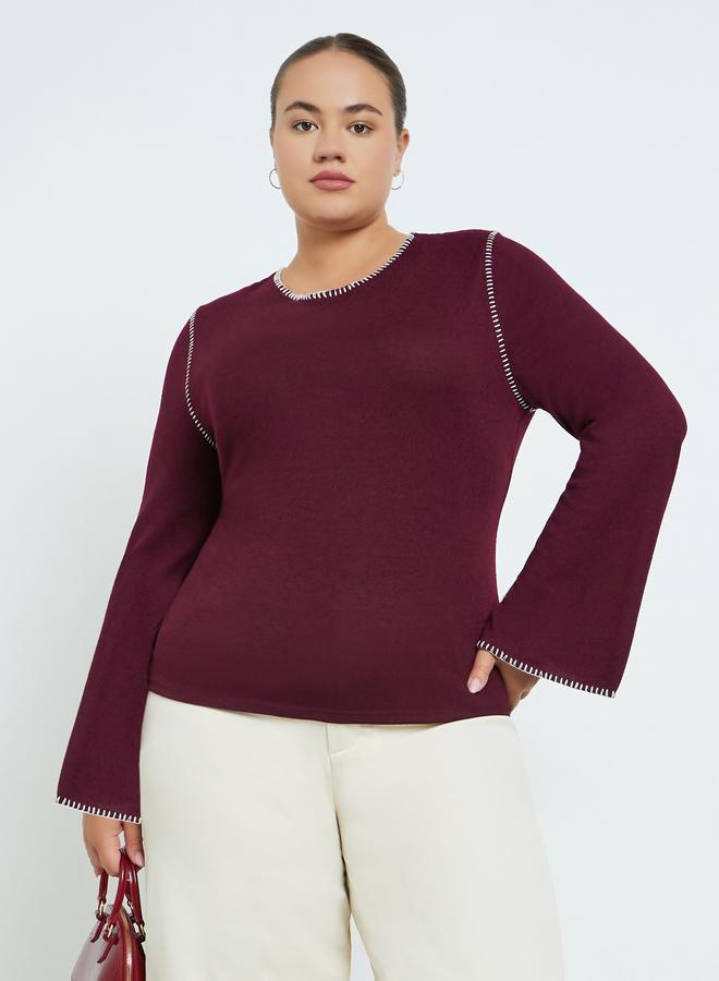 Styli Plus Size Knit Top with Contrast Stitching - Image 1