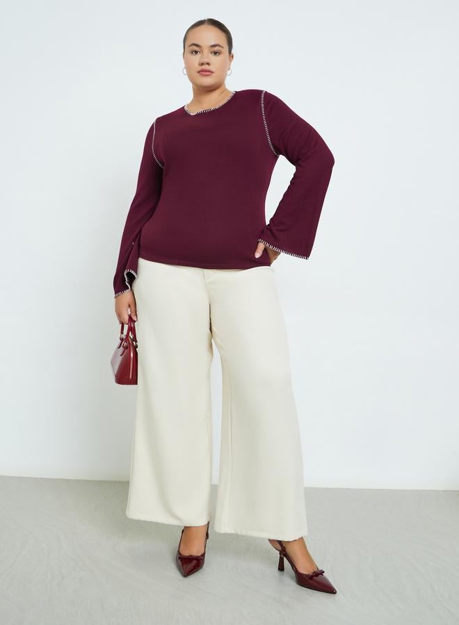Styli Plus Size Knit Top with Contrast Stitching - Image 2