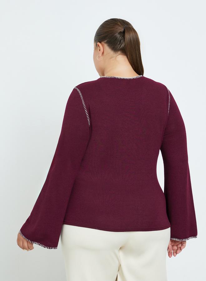 Styli Plus Size Knit Top with Contrast Stitching - Image 5