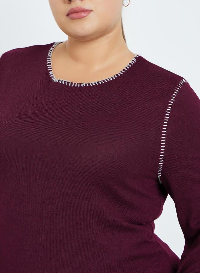 Styli Plus Size Knit Top with Contrast Stitching - Image 4