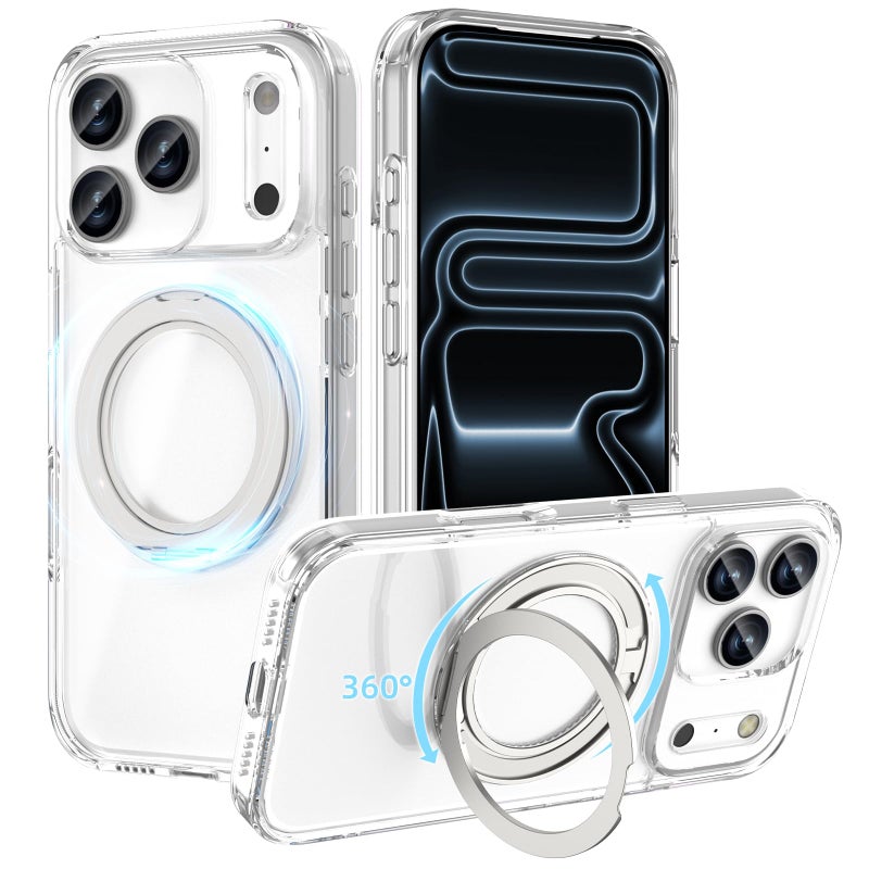 ACESTAR 360Â° Magnetic Stand Case Compatible with iPhone 17 Pro, Rotatable Flexible Ring Holder Phone Cover for Men Women | Compatible with MagSafe | Shockproof & Anti-Scratch | Anti-Yellowing Clear - Image 1