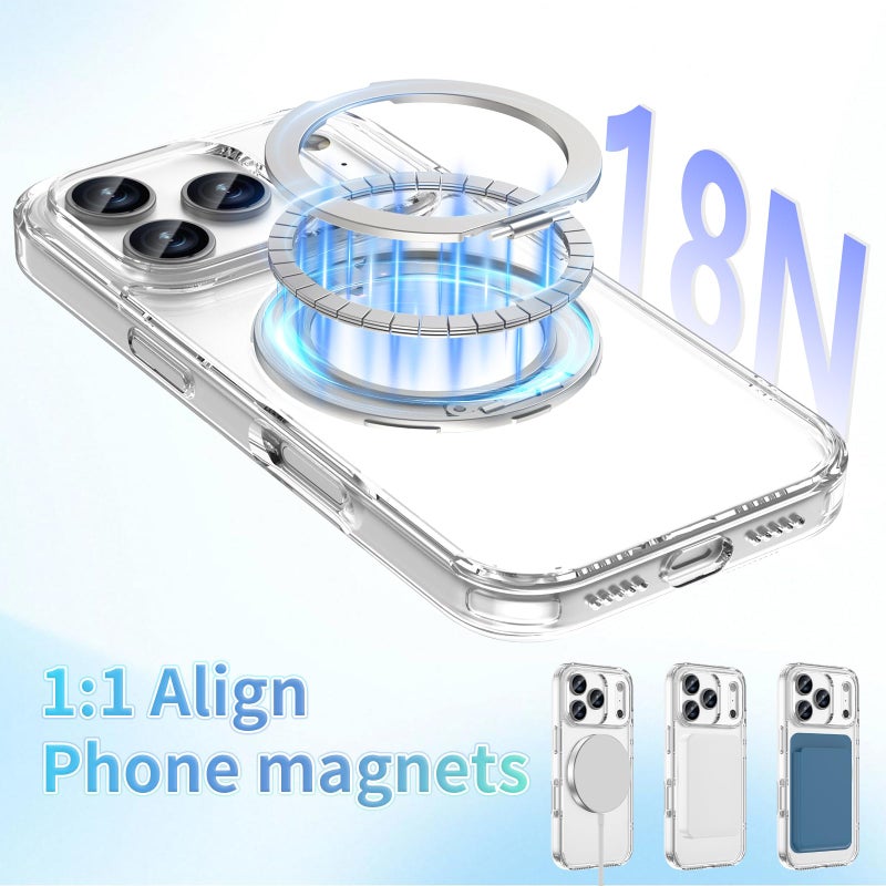 ACESTAR 360Â° Magnetic Stand Case Compatible with iPhone 17 Pro, Rotatable Flexible Ring Holder Phone Cover for Men Women | Compatible with MagSafe | Shockproof & Anti-Scratch | Anti-Yellowing Clear - Image 2
