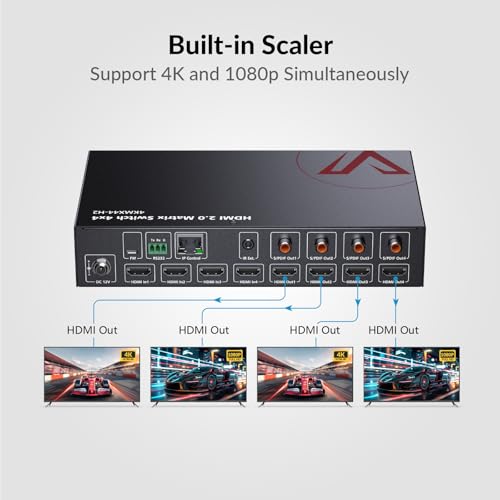 v AV Access AV Access HDMI Matrix Splitter Switch 4x4 4K@60Hz 4:4:4 HDR Dobly Vision, Audio Extraction SPDIF 5.1CH, Downscaler, Web UI Control, Power-Off Memory, HDMI 2.0 HDCP2.2 IR Remote API RS232 - Image 2
